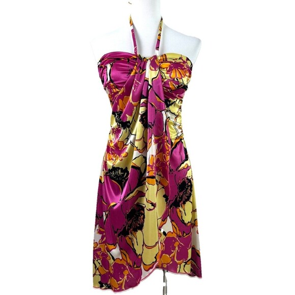 City Triangles Strapless Mini Dress Yellow Tropical Floral Print Size XS Lined - Picture 1 of 14